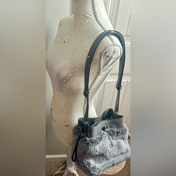 NEW Kate Spade Marti Gray Faux Fur Leather Small Bucket Satchel Handbag - Picture 6 of 16